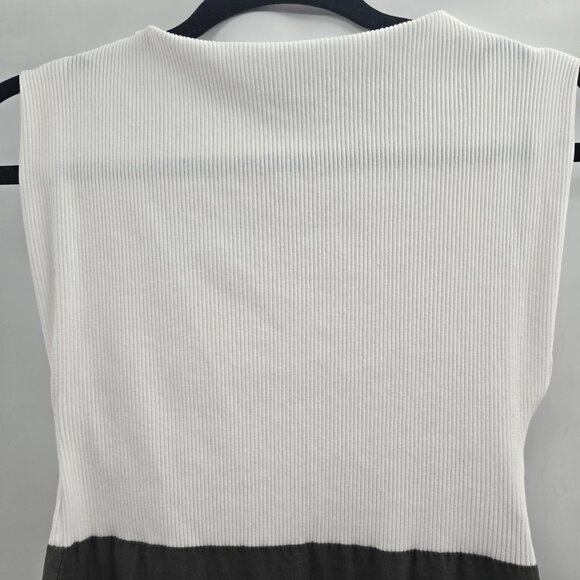 Zara White Green Cotton Ribbed Pockets Sleeveless Midi Dress Medium - Picture 2 of 13